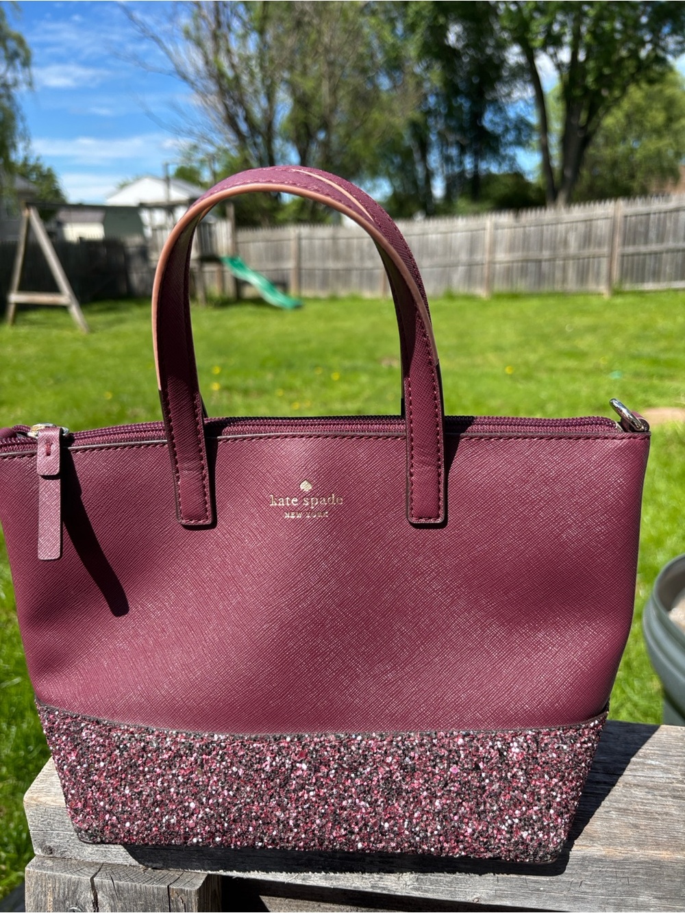 kate spade Burgundy and Pink Glitter Saffiano Tote ***SEE NOTES
